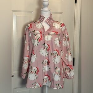 Festive Santa Print Pink Blouse